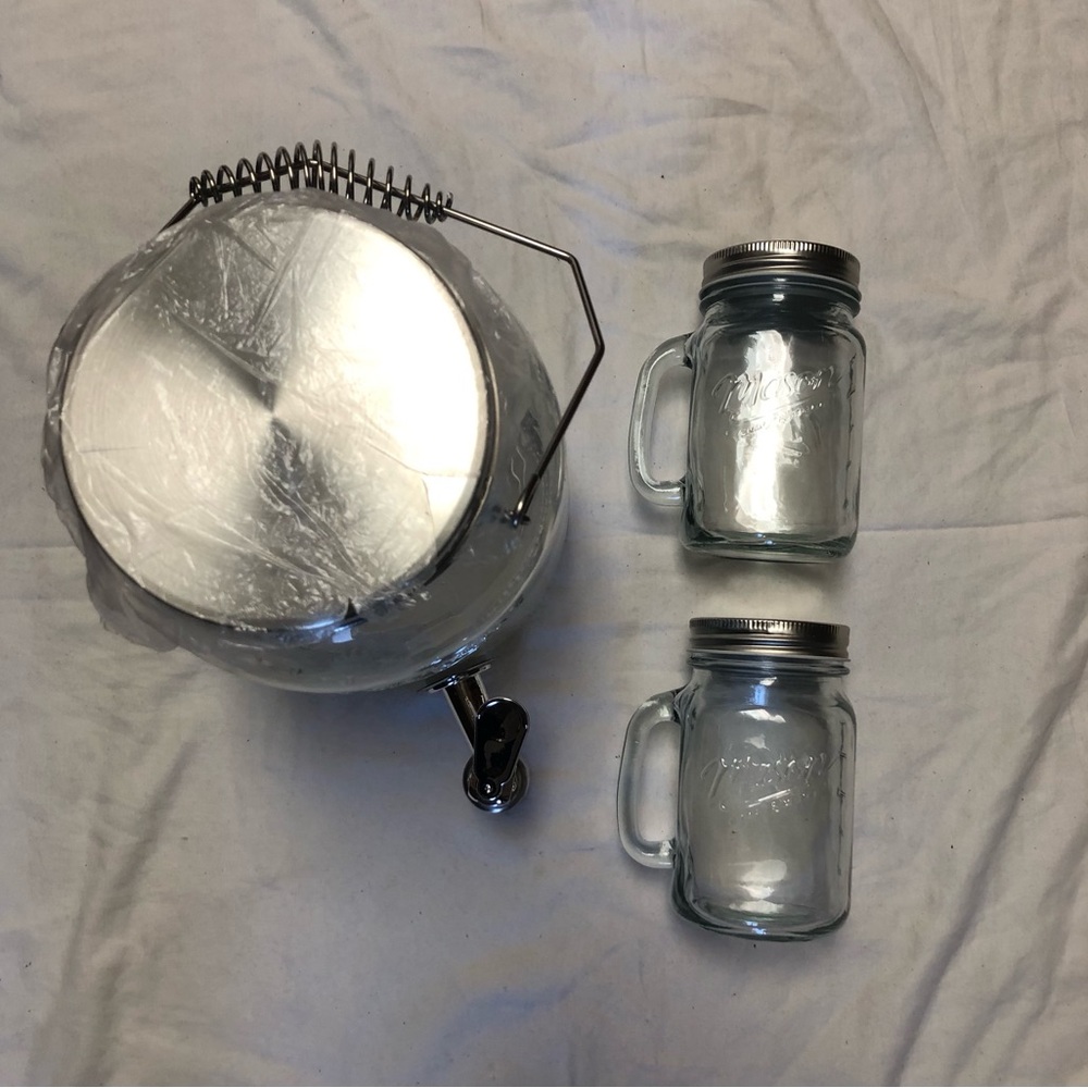 Mason Glass Beverage Dispenser with Two Mason Mug Glasses - Clear
